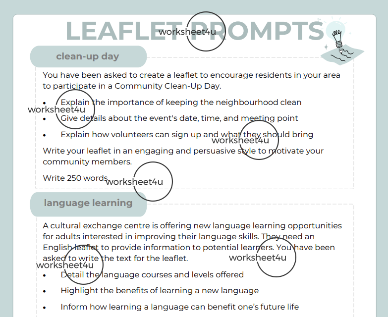Leaflet Writing Prompts