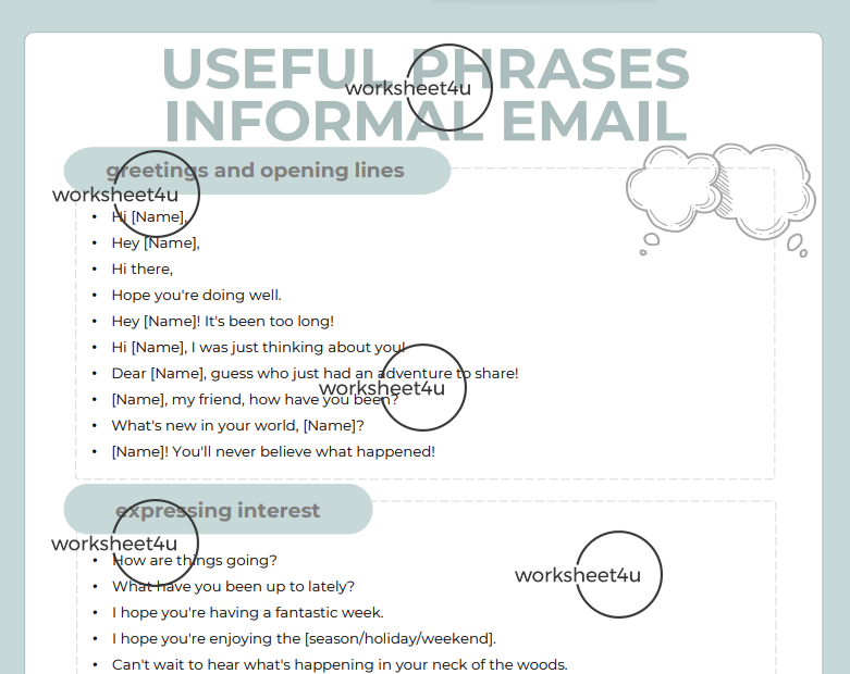 Useful Phrases Informal Email