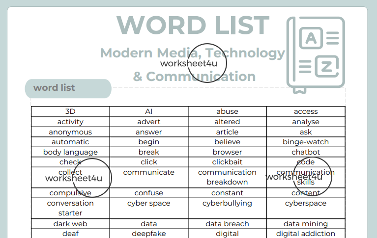Word List - Modern Media, Technology and Communication
