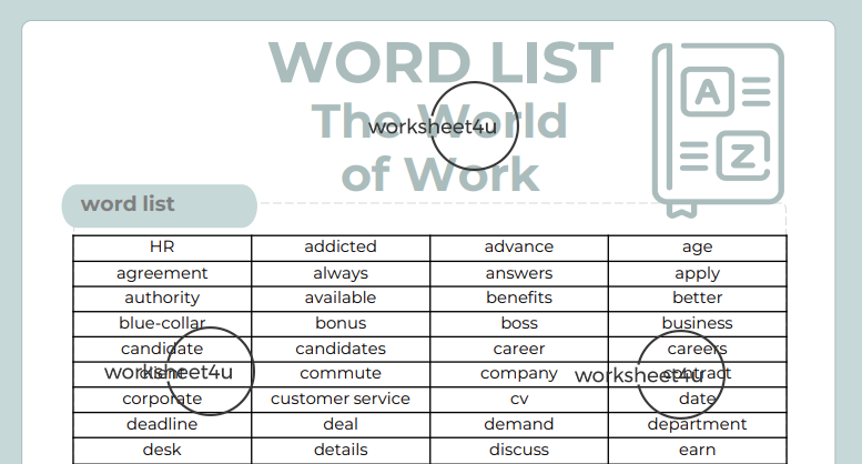 Word List - The World of Work