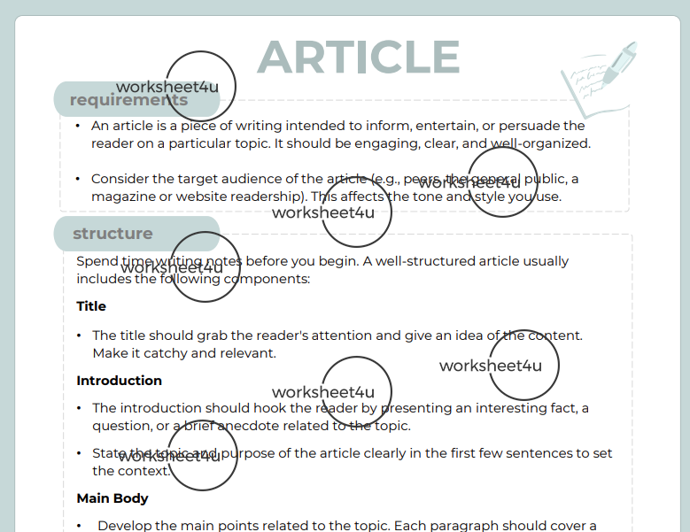 Article Writing Bundle – worksheet4u