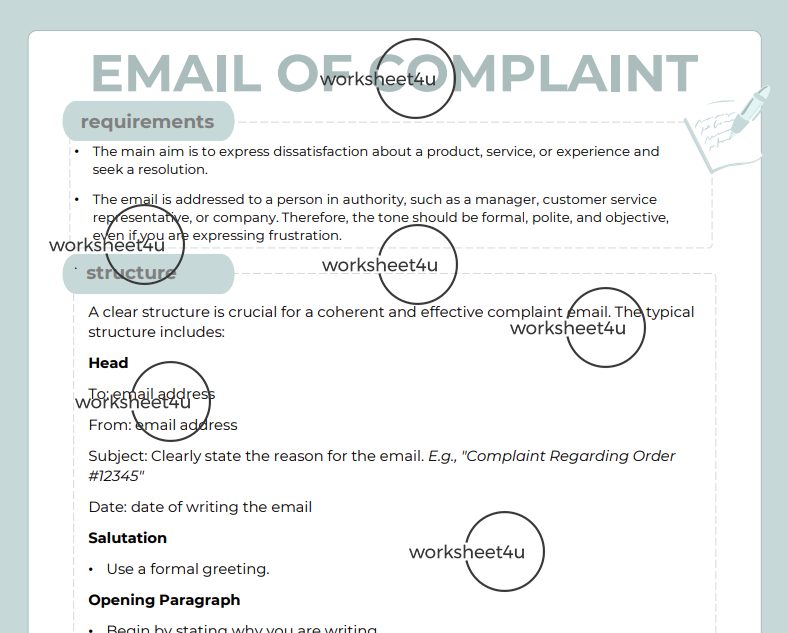 Email of Complaint Bundle – worksheet4u