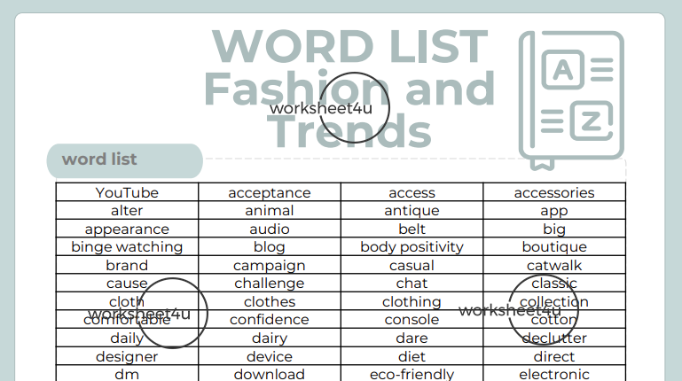 Word List - Fashion and Trends