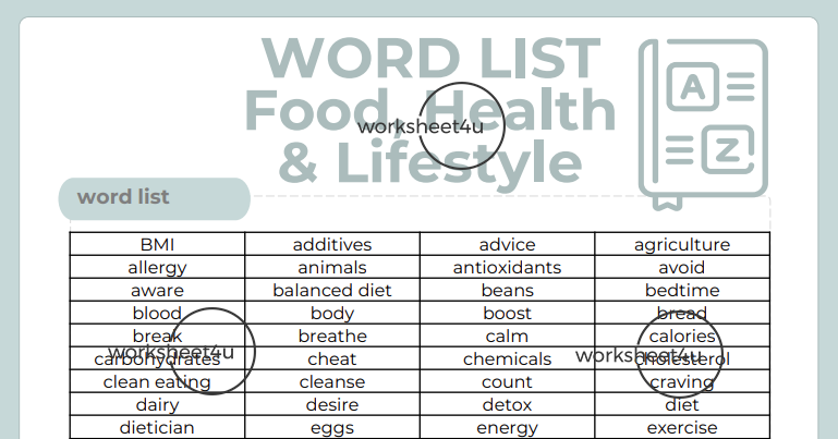 Word List - Food, Health and Lifestyle