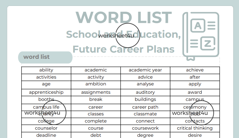 Word List - School and Education, Future Career Plans