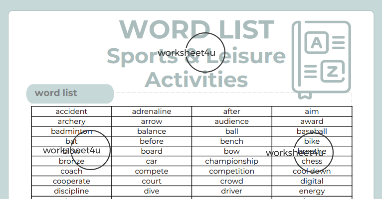 Word List - Sports and Leisure Activities
