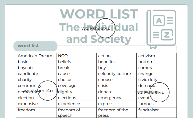 Word List - The Individual and Society