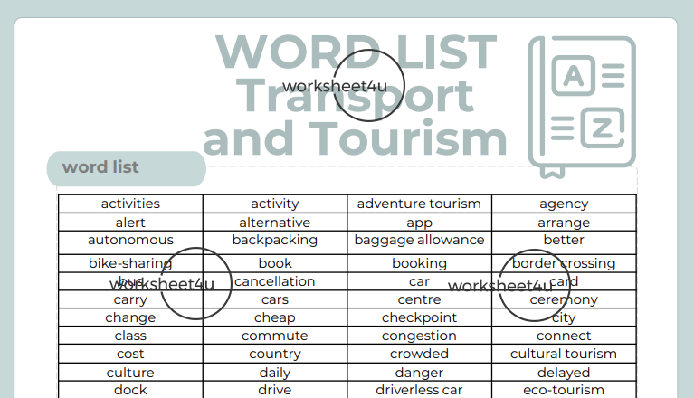 Word List - Transport and Tourism