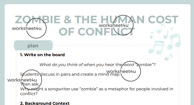 Creative Tasks  based on Zombie by The Cranberries